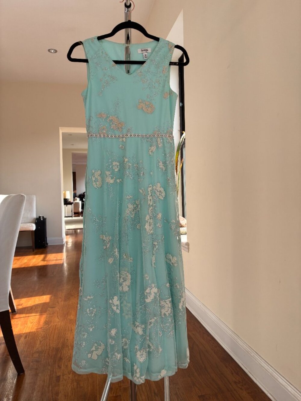 Speechless Kids Mint Green Silver Floral Embellished Formal Maxi Dress Size 14